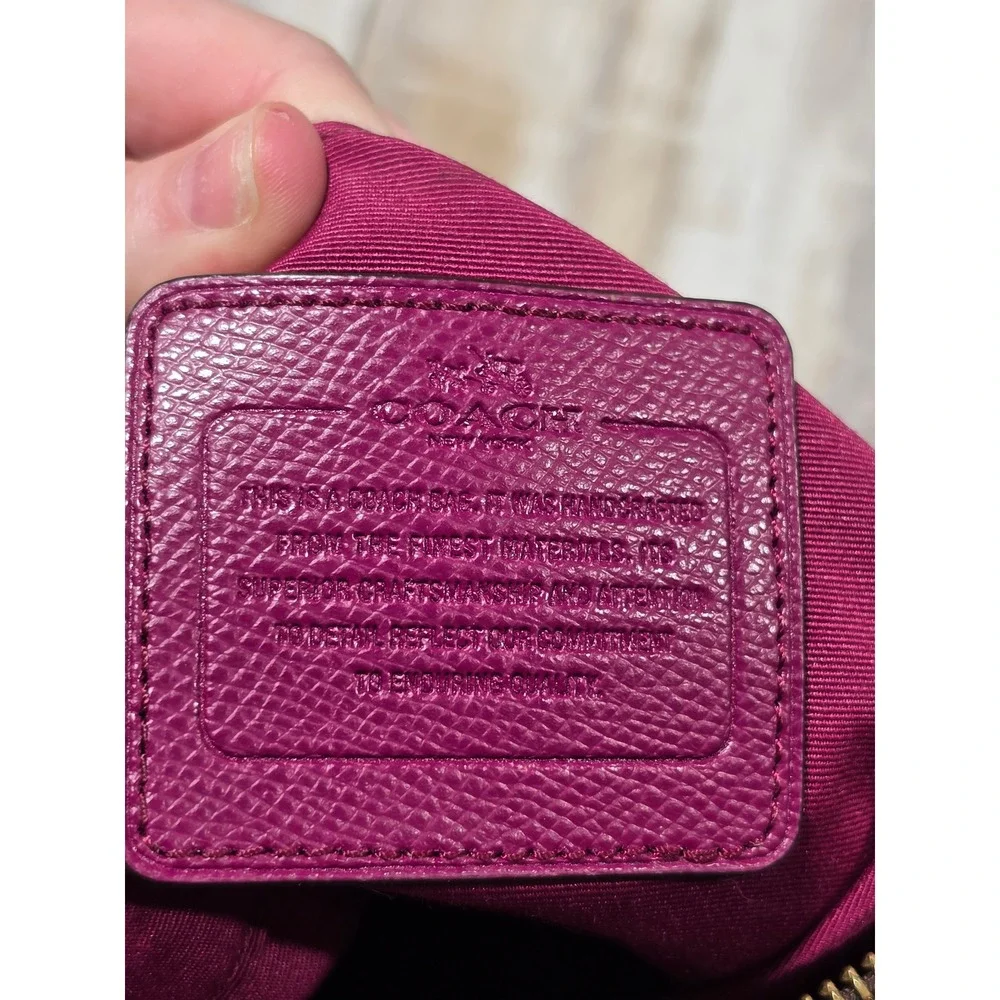 Coach North South Crossbody Bag Signature Canvas‎ Brown Magenta  File Purse